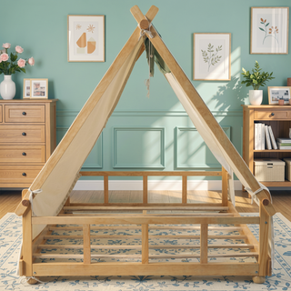 Sunvega Full Size House Bed with Detachable Tent and Light for Kids Room