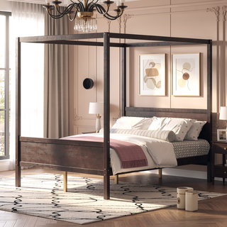 Sunvega Queen Size Canopy Platform Bed with Headboard and Footboard and Storage Space