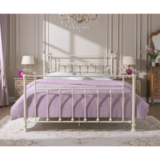 Sunvega Elegant Spindle Design Full Bed with Sturdy Metal White Finish