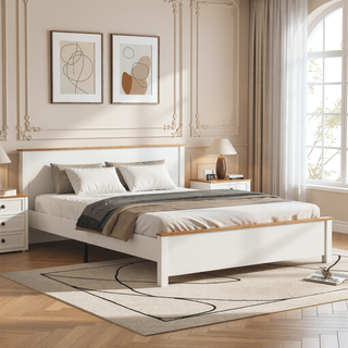 Sunvega Wooden Bed Frame with Storage Headboard and Built-in Charging Station