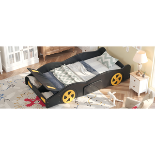 Sunvega Twin Size Race Car Bed with Wheels Storage and Sturdy Wood Construction