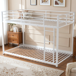 Sunvega Full over Full Metal Bunk Bed with Ladder and Guardrail for Bedroom