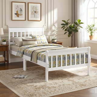Sunvega Twin Sleigh Bed Frame with Headboard and Footboard for Living Room