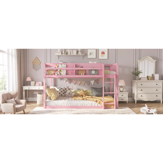 Sunvega Low Twin Over Twin Solid Wood Bunk Bed with Ladder for Kids & Juniors