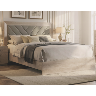 Sunvega Contemporary Cream Eastern King Size Bed with V-Design Headboard