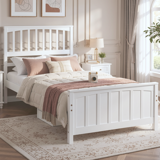 Sunvega Twin Size Wood Platform Bed with Headboard and Footboard for Bedroom