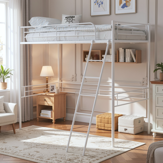 Sunvega Contemporary Style Twin Loft Bed With Open Area Underneath Metal Frame