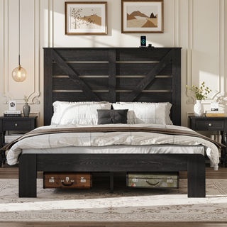 Sunvega Full Size Metal Platform Bed Frame with Headboard and Under Bed Storage