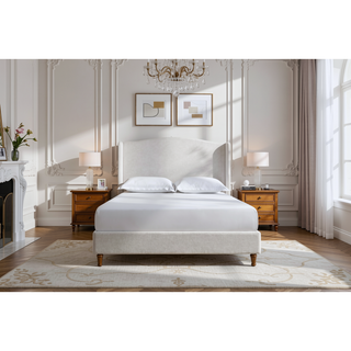 Sunvega Minimalist Upholstered Wingback Queen Bed with 54 Inch Headboard