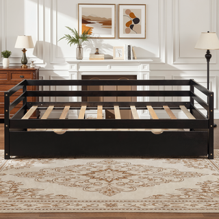 Sunvega Twin Size Daybed with Hideaway Trundle Bed and Sturdy Solid Wood Frame