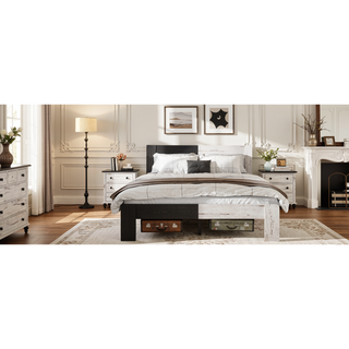 Sunvega Full Size Metal Platform Bed Frame with Headboard and Under Bed Storage