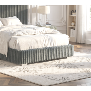 Sunvega Contemporary White Fur Chenille Fabric Mattress Ready Queen Size Bed