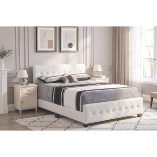 Sunvega Elegant Transitional Queen Bed in White with Chic Finish and Sturdy Build