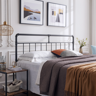 Sunvega Industrial Iron Piped Headboard with Flat Black Finish for Bedroom