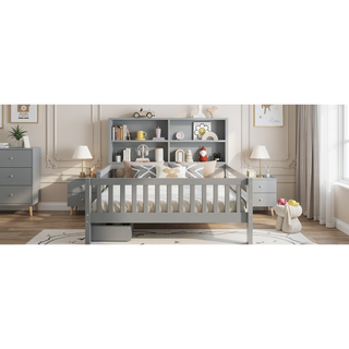 Sunvega Twin Solid Wood Platform Bed with Chalkboard Headboard and Storage Drawers
