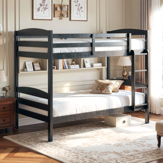 Sunvega Twin over Twin Bunk Bed with Guard Rails in Black Finish