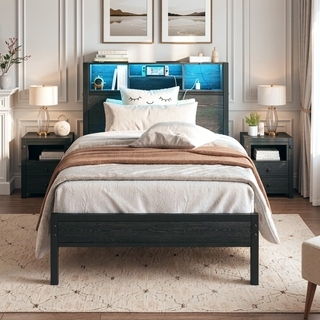 Sunvega Twin Size Bed Frame with Storage Headboard, Charging Station, and Bookcase