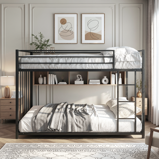 Sunvega Full Over Full Metal Bunk Bed with Safety Guard Rails and Ladder, No Box Spring Needed