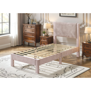 Sunvega Pink Ribbed Upholstered Headboard with Low-Profile Frame for Youth Bedroom