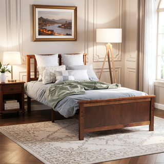 Sunvega White Twin Size Wood Platform Bed with Headboard and Sturdy Wood Slat Support
