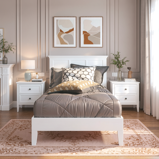Sunvega Solid Wood Twin Platform Bed with 14-Slat System and Under Bed Storage