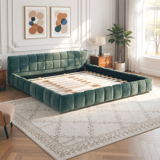 Sunvega King Size Upholstered Bed Frame with Thick Chenille Fabric Headboard