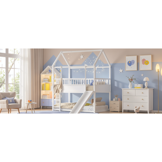 Sunvega House Bunk Bed with Convertible Slide and Ladder for Child Safety