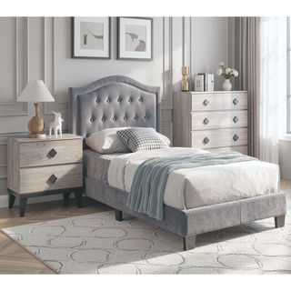 Sunvega European Queen Size Bed with Button Tufted Headboard and Charcoal Finish