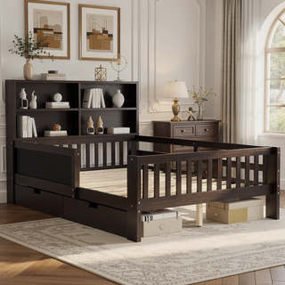 Sunvega Twin Solid Wood Platform Bed with Chalkboard Headboard and Storage Drawers