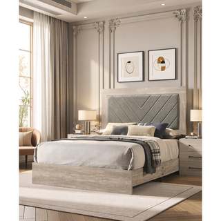 Sunvega Contemporary Cream Eastern King Size Bed with V-Design Headboard