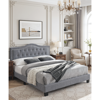 Sunvega European Queen Size Bed with Button Tufted Headboard and Charcoal Finish