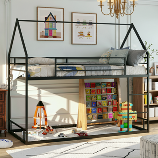 Sunvega Sturdy Metal Twin over Twin Bunk Bed with Safety Guardrail and Ladder