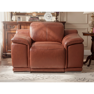 Sunvega Genuine Italian Leather Power Recliner with USB Charger and Chrome Legs