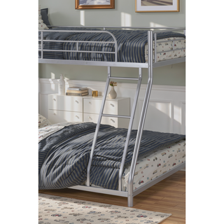 Sunvega Twin Over Full Metal Bunk Bed with Angled Ladder in Silver Contemporary Style