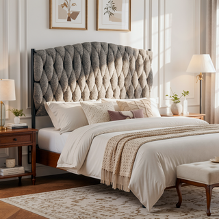 Sunvega Braided Matisse Twin Size Headboard in Black Metal and Grey Fabric