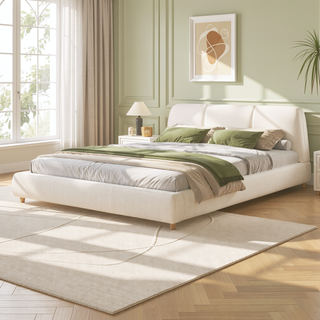 Sunvega King Size Modern Upholstered Bed Frame with Linen Fabric and Solid Wood Legs