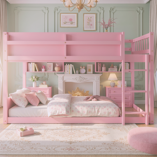 Sunvega Low Twin Over Twin Solid Wood Bunk Bed with Ladder for Kids & Juniors