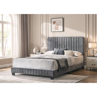 Sunvega King Size Bed with Chic Gray Upholstery for Bedroom Relaxation