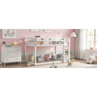 Sunvega Low Twin Over Twin Solid Wood Bunk Bed with Ladder for Kids & Juniors