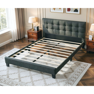 Sunvega Modern Light Gray Upholstered Tufted Headboard California King Platform Bed