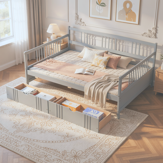 Sunvega Full Size Wood Daybed with Two Drawers for Extra Storage Space, White