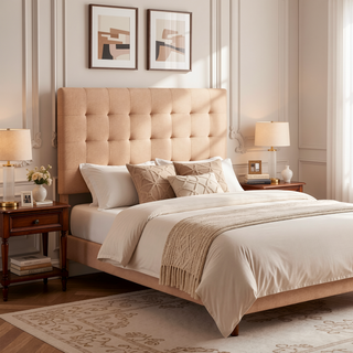 Sunvega Beige Tufted Linen-Inspired Upholstered Headboard for King Cal King Beds