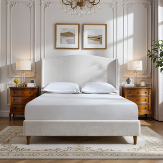 Sunvega Minimalist Upholstered Wingback Queen Bed with 54 Inch Headboard