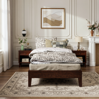 Sunvega Twin Platform Bed with 14-Slat System and Natural Pine Finish
