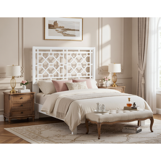 Sunvega King Chippendale White Headboard Made of Durable Poplar Wood