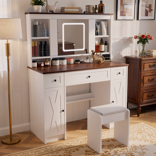 Sunvega Makeup Vanity Desk with Sliding Mirror Dimmable Lights and Charging Station