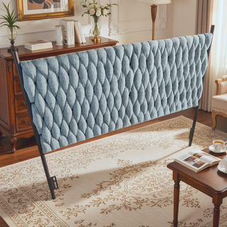 Sunvega Queen Size Headboard with Braided Fabric Upholstery and Black Metal Frame