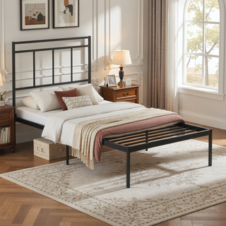 Sunvega Sleek Black Metal Twin Platform Bed with Headboard for Compact Spaces