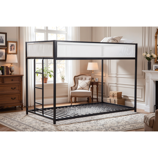 Sunvega Twin Over Twin Bunk Bed with White Mesh Guard Rail and Stable Ladder for Kids