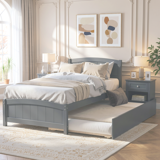 Sunvega White Twin Size Wood Platform Bed with Trundle for Maximized Space